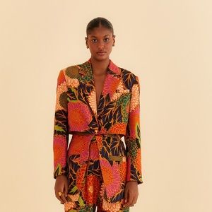 Farm Rio floral black garden cutout blazer